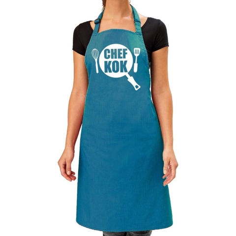 Chef kok barbeque schort / keukenschort turquoise blauw dames -