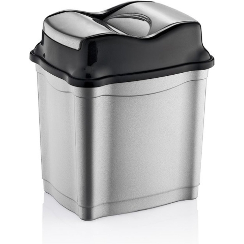Zilver/zwarte afvalemmer/vuilnisbak met deksel 28 liter -