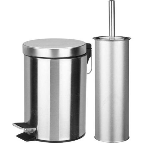 Badkamerset 2-delig - pedaalemmer 3 liter - toiletborstel - RVS -