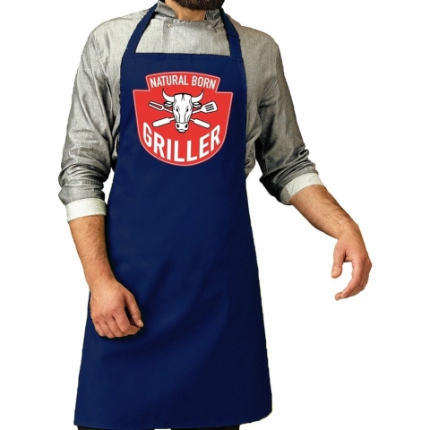 Natural born griller barbecue schort / keukenschort kobalt blauw -