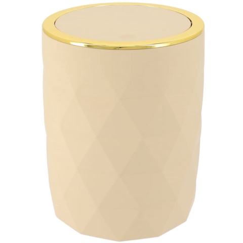 Badkamer prullenbak Diamond - beige - kunststof - 19 x 24 cm -