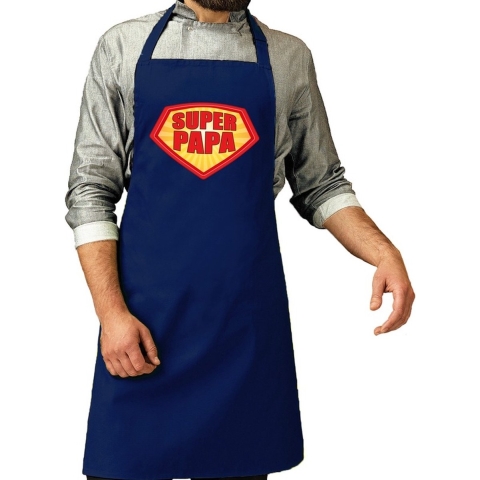 Super papa barbeque schort /keukenschort kobalt blauw voor heren -