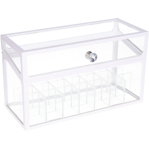 Make-up organizer/opberger 14-vaks met deksel 24 x 10 cm van glas -