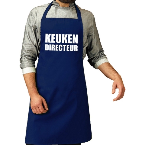 Cadeau schort voor volwassenen - keuken directeur - donkerblauw - keukenschort - verjaardag -