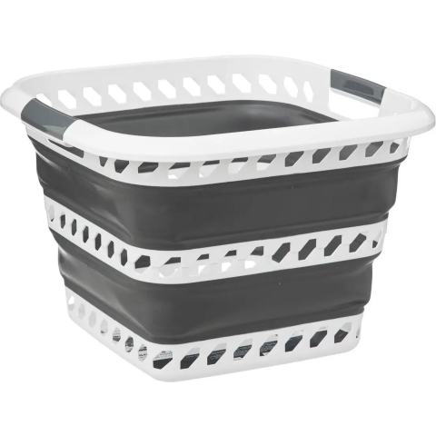 Wasmand opvouwbaar met handvatten - kunststof - 40L - grijs/wit - 48 x 34 x 49 cm -