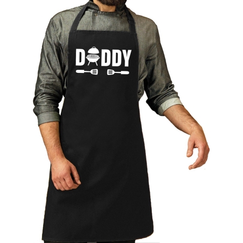 Daddy bbq / barbecue cadeau katoenen schort zwart heren -