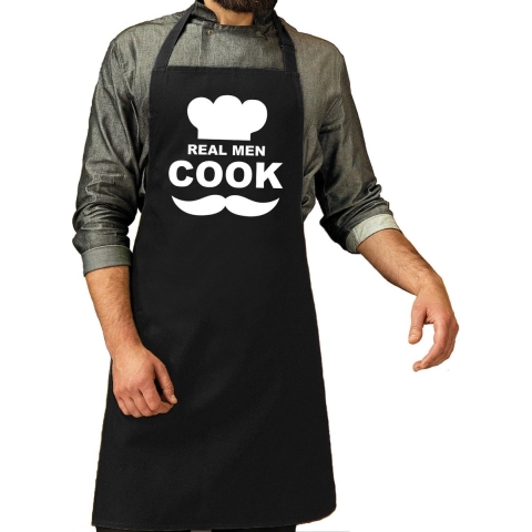 Real men cook bbq / barbecue cadeau katoenen schort zwart heren -