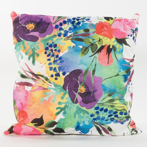 Sierkussen voor binnen en buiten - watercolor bloemen - paars - 60 x 60 cm - tuinkussen -