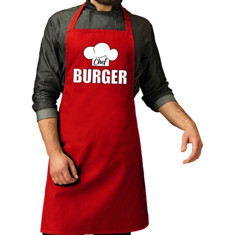 Chef burger schort / keukenschort rood heren -