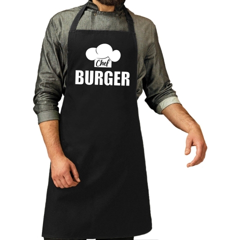 Chef burger schort / keukenschort zwart heren -