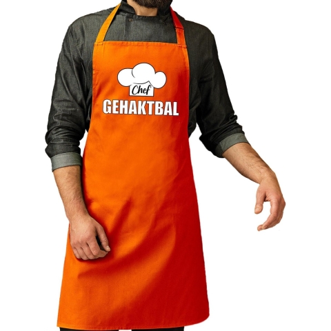 Chef gehaktbal schort / keukenschort oranje heren - Koningsdag/ Nederland/ EK/ WK -
