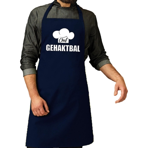 Chef gehaktbal schort / keukenschort navy heren -