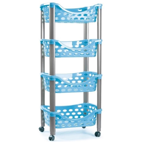 Plasticforte Trolley - keukentrolley op wieltjes - 4-laags - blauw - kunststof - 40 x 88 cm -