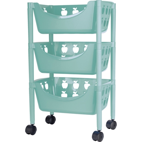 Keukentrolley met appelmotief - 3-laags - licht groen - kunststof - 45 x 29,5 x 70,5 cm -