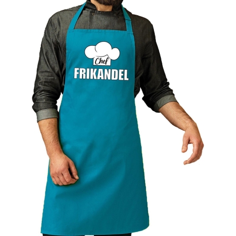 Chef frikandel schort / keukenschort turquoise heren -