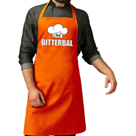 Chef bitterbal schort / keukenschort oranje heren - Koningsdag/ Nederland/ EK/ WK -