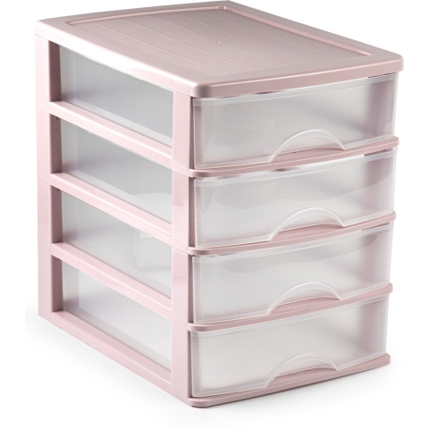 Plasticforte Ladeblok/bureau organizer met 4x lades - roze/transparant - L35,5 x B27 x H35 cm -