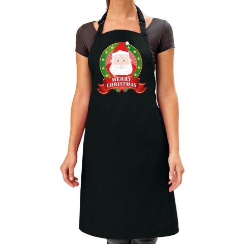Kerstman / Merry Christmas Kerst cadeau schort zwart voor volwassenen -