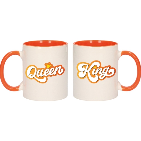 King and queen cadeau mok / beker wit en oranje -