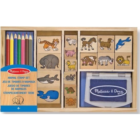 Melissa & Doug Dieren stempelset - hout - 24 delig - kinderen - speelgoed - Hobby - creatief -