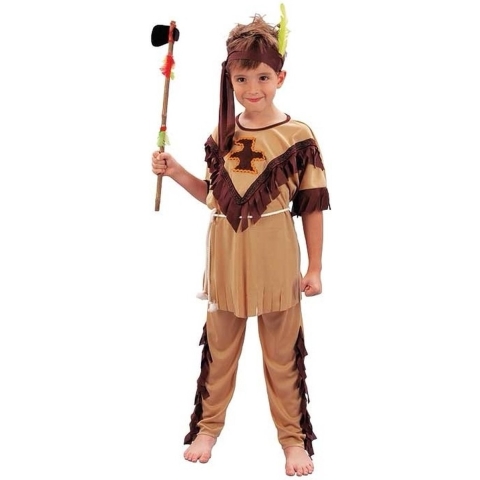 Voordelig indianen verkleedkleding kostuum voor kinderen - 4 delig 130-140 (10-12 jaar) -