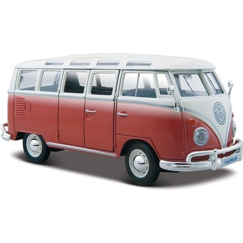 Modelauto Volkswagen T1 Samba rood 1:24 -