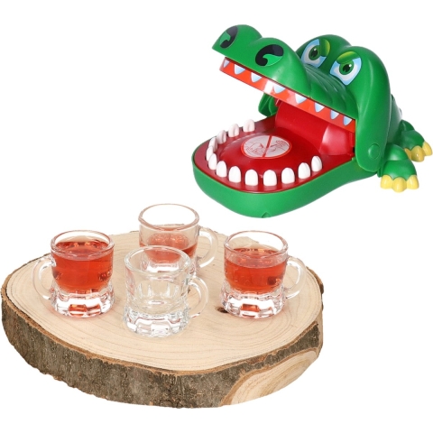 Krokodil drankspel/drinkspel met 6 shotglaasjes -