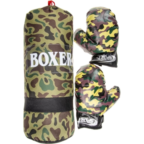 Bokszak met handschoenen - camouflage - 43 cm - boksen voor kinderen -
