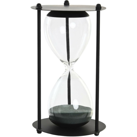 Zandloper cilinder - decoratie of tijdsmeting - 1,5 minuten - zwart zand - D10,5 x H18,5 cm - glas -