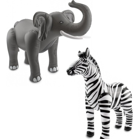 Opblaasbare dierenset olifant en zebra -