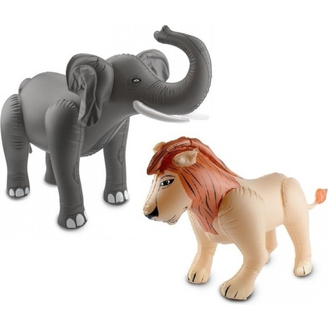 Opblaasbare dierenset olifant en leeuw -