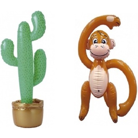 Opblaasbare tropische set cactus met aap -