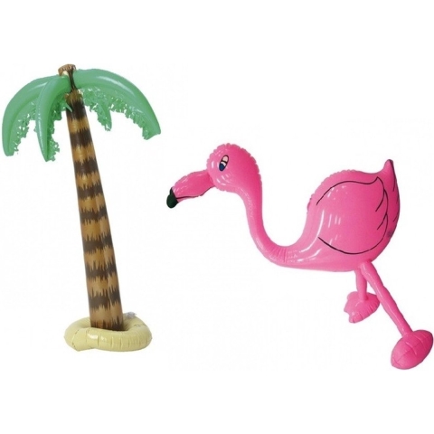 Opblaasbare tropische set palmboom en flamingo -