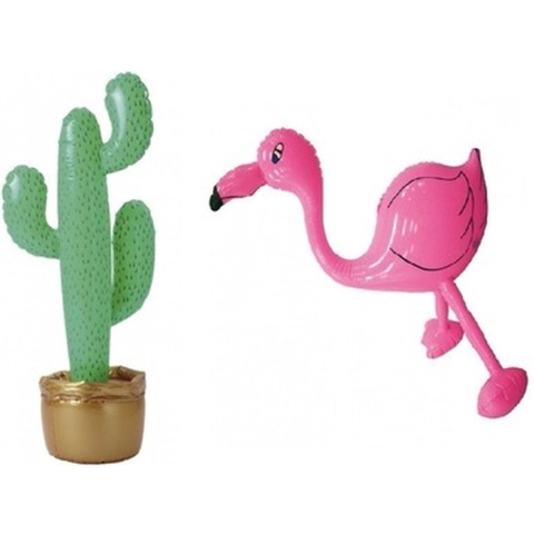 Opblaasbare tropische set cactus met flamingo -