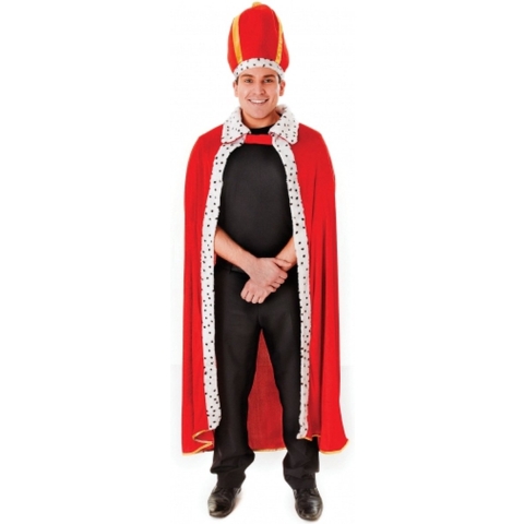 Koning verkleed cape met kroon - rood - carnaval - koningsdag - volwassenen One size -