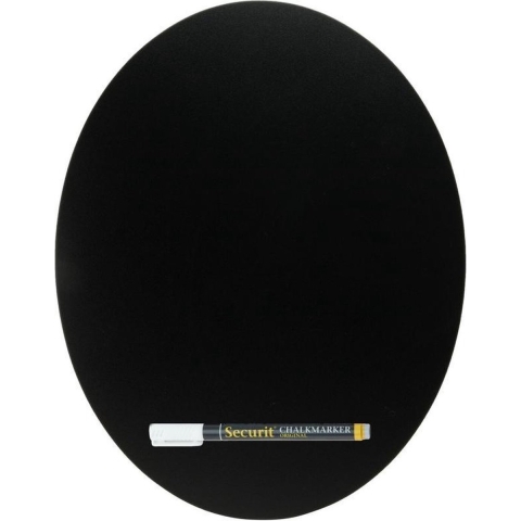 Zwart ovaal krijtbord 38 cm inclusief stift -