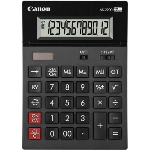 Canon AS-2200 Bureaurekenmachine Donkergrijs Aantal displayposities: 12 werkt op zonne-energie, werkt op batterijen (l x b x h) 34 x 140 x 34 mm