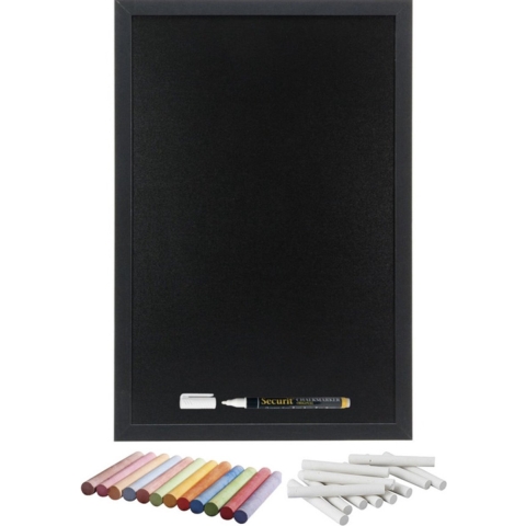Schoolbord/krijtbord 40 x 60 cm met krijtjes wit en kleur -