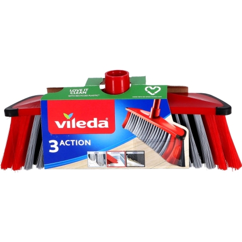 Vileda 3Action Bezem Binnen Rood/Grijs