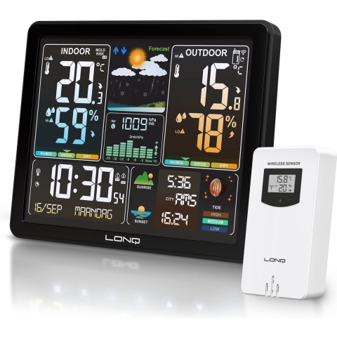 LONQ Weerstation Binnen en Buiten Q5 - Incl. Batterijen - Draadloos Weerstation met Buitensensor - T