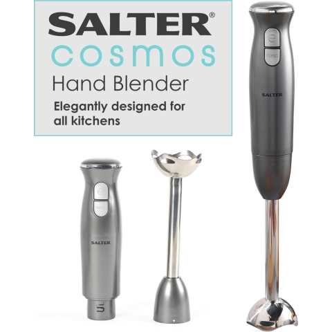 Salter Cosmos-handblender, 2 snelheden, afneembare roestvrijstalen staaf en messen, 400 W, grijs/zil