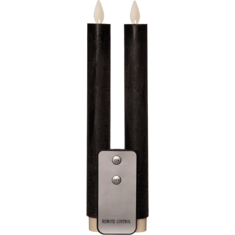 2PCS ZWART RUSTIEK WAX DINER KAARS 23CM BEW. VLAM MET AFSTANDS BEDIENING 2XAA - Annas collection