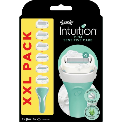 1+1 gratis: Wilkinson Intuition 2 in 1 Sensitive Care Scheermes XXL Voordeelverpakking 6 stuks