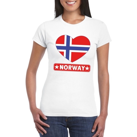 Noorwegen hart vlag t-shirt wit dames L -