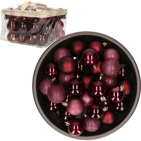 Cosy & Trendy kerstballen - 48x st - donkerrood - D6 cm - in opbergtas - kerstversiering -
