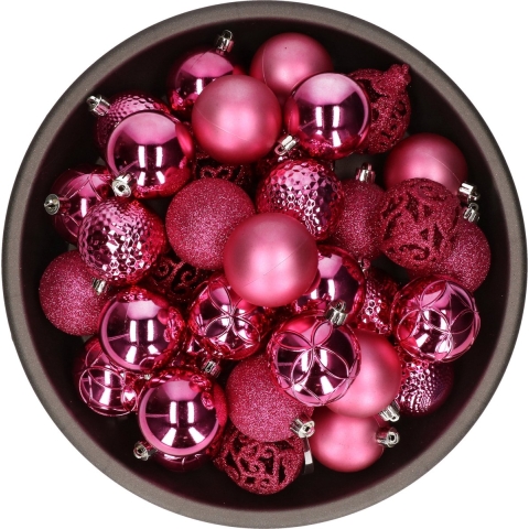 Bellatio Decorations kerstballen - 37x st - fuchsia roze - 6 cm - kunststof - kerstversiering -