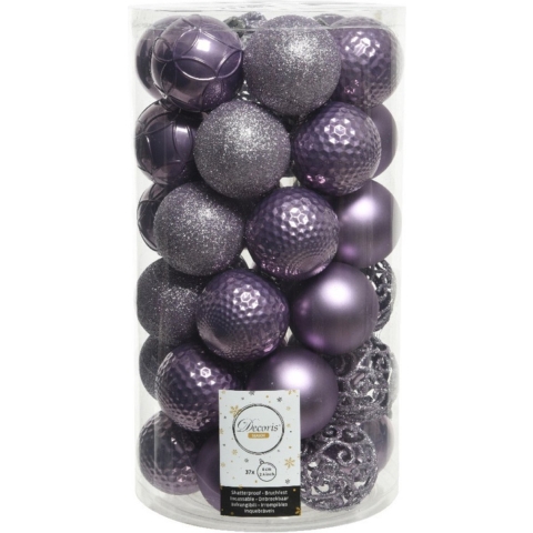 37x stuks kunststof kerstballen heide lila paars 6 cm glans/mat/glitter mix -