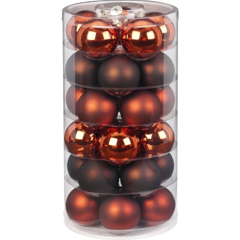 Kerstballen - 30x st - kastanje bruin - D6 cm - glas - mat/glans - kerstversiering -