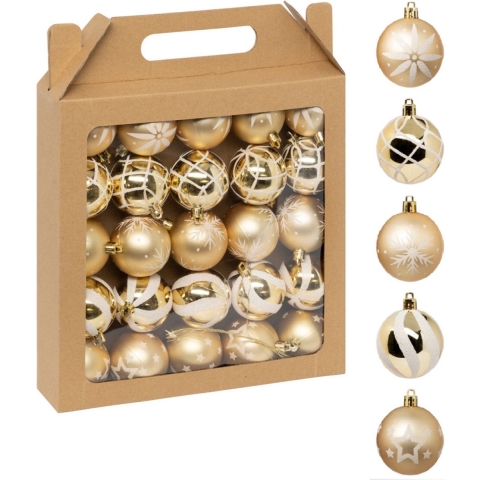 Gedecoreerde kerstballen - 25x stuks - 6 cm - goud - kunststof -