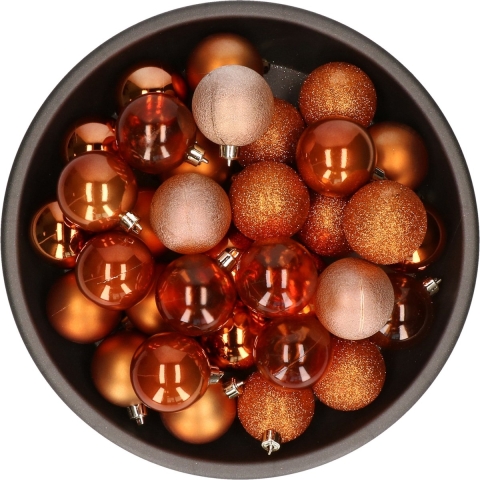 Cosy & Trendy kerstballen - 48x st - kaneel bruin - D6 cm - in opbergtas - kerstversiering -